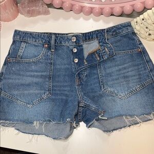 We The Free Blue Denim Skirt with Frayed Hem